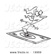 Vector of a Cartoon Rich Businesswoman Surfing on a Dollar Bill - Outlined Coloring Page by Toonaday