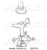 Vector of a Cartoon Rock Falling over a Businessman - Coloring Page Outline by Toonaday