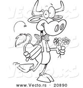 Vector of a Cartoon Romantic Cow - Coloring Page Outline by Toonaday