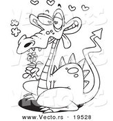 Vector of a Cartoon Romantic Dragon - Outlined Coloring Page by Toonaday