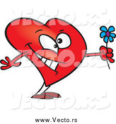 Vector of a Cartoon Romantic Heart Character Holding Flowers by Toonaday