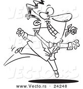 Vector of a Cartoon Romantic Man Dancing with a Rose - Outlined Coloring Page by Toonaday