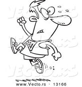 Vector of a Cartoon Runner Man Ahead of the Crowd - Coloring Page Outline by Toonaday