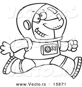 Vector of a Cartoon Running Astronaut - Outlined Coloring Page Drawing by Toonaday