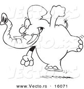 Vector of a Cartoon Running Elephant - Outlined Coloring Page Drawing by Toonaday
