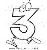 Vector of a Cartoon Running Number Three - Coloring Page Outline by Toonaday