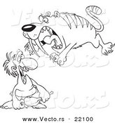 Vector of a Cartoon Saber Tooth Tiger Attacking a Caveman - Outlined Coloring Page by Toonaday