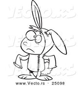 Vector of a Cartoon Sad Boy in a Bad Bunny Halloween Costume - Coloring Page Outline by Toonaday