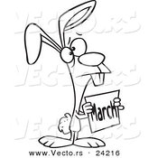 Vector of a Cartoon Sad Bunny Holding a March Sign - Coloring Page Outline by Toonaday