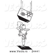 Vector of a Cartoon Safe Falling on an Unlucky Businesswoman - Outlined Coloring Page by Toonaday