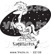 Vector of a Cartoon Sagittarius Centaur over a Black Oval - Outlined Coloring Page by Toonaday