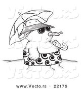 Vector of a Cartoon Sandman on a Beach with an Umbrella - Outlined Coloring Page by Toonaday