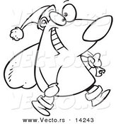 Vector of a Cartoon Santa Bear Carrying a Sack - Coloring Page Outline by Toonaday