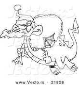 Vector of a Cartoon Santa Dragon - Outlined Coloring Page by Toonaday