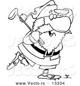 Vector of a Cartoon Santa Golfing - Coloring Page Outline by Toonaday