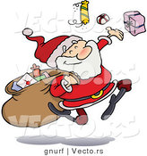 Vector of a Cartoon Santa Happily Distributing Presents to Everyone Everywhere by Gnurf