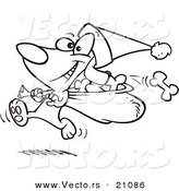 Vector of a Cartoon Santa Paws Dog Carrying a Bag of Bones - Coloring Page Outline by Toonaday