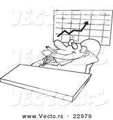 Vector of a Cartoon Satisfied Businessman Smoking a Cigar by a Chart - Coloring Page Outline by Toonaday