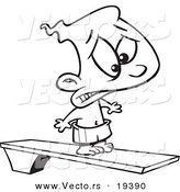 Vector of a Cartoon Scared Boy on a Diving Board - Outlined Coloring Page by Toonaday