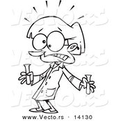 Vector of a Cartoon Scared Science Teacher Holding Test Tubes - Coloring Page Outline by Toonaday