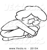 Vector of a Cartoon Scared Woman Curled up in a Fetal Position - Outlined Coloring Page by Toonaday
