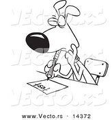 Vector of a Cartoon School Dog Taking a Test - Coloring Page Outline by Toonaday