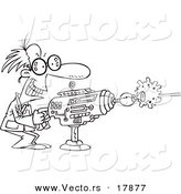 Vector of a Cartoon Scientist Using a Laser Gun - Outlined Coloring Page by Toonaday