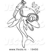 Vector of a Cartoon Scuba Dolphin - Outlined Coloring Page by Toonaday