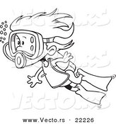 Vector of a Cartoon Scuba Girl Swimming - Outlined Coloring Page by Toonaday