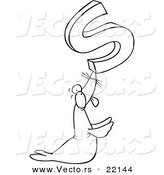 Vector of a Cartoon Seal Holding up the Letter S - Outlined Coloring Page by Toonaday