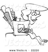 Vector of a Cartoon Seamstress Sewing - Outlined Coloring Page by Toonaday