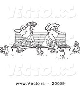 Vector of a Cartoon Senior Couple Feeding Birds - Outlined Coloring Page by Toonaday