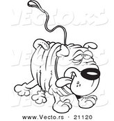 Vector of a Cartoon Sharpei Dog Running with a Leash Attached - Coloring Page Outline by Toonaday