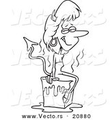 Vector of a Cartoon She Devil Cooling off on a Block of Ice - Coloring Page Outline by Toonaday