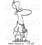 Vector of a Cartoon Shirtless Businessman Carrying a Briefcase - Coloring Page Outline by Toonaday