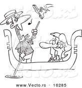 Vector of a Cartoon Shoe Flying at a Gondolier Singing to a Couple - Outlined Coloring Page Drawing by Toonaday
