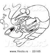 Vector of a Cartoon Shrimp Playing a Saxophone - Coloring Page Outline by Toonaday
