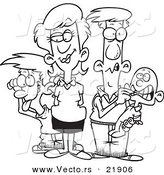Vector of a Cartoon Silly Family - Outlined Coloring Page by Toonaday