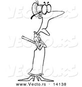 Vector of a Cartoon Skinny Old Female Teacher Holding a Ruler - Coloring Page Outline by Toonaday