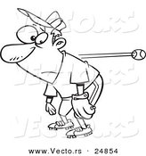 Vector of a Cartoon Slow Reacting Baseball Player Ignoring the Ball - Outlined Coloring Page by Toonaday