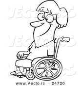 Vector of a Cartoon Smiling Woman in a Wheelchair - Outlined Coloring Page by Toonaday