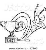 Vector of a Cartoon Snail by a Last Place Trophy Cup - Outlined Coloring Page by Toonaday