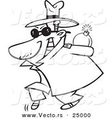 Vector of a Cartoon Sneaky Spy Carrying a Bomb Behind His Back - Outlined Coloring Page by Toonaday