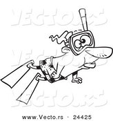 Vector of a Cartoon Snorkeling Man - Outlined Coloring Page by Toonaday