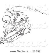 Vector of a Cartoon Snow Chasing a Snowmobiling Guy - Coloring Page Outline by Toonaday