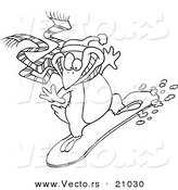 Vector of a Cartoon Snowboarding Penguin - Coloring Page Outline by Toonaday