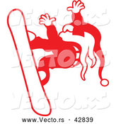 Vector of a Cartoon Snowboarding Santa Silhouette by Zooco