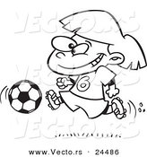 Vector of a Cartoon Soccer Girl Running - Outlined Coloring Page by Toonaday