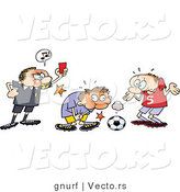 Vector of a Cartoon Soccer Ref Flagging a Soccer Player for Kicking His Opponent in the Groin with the Ball by Gnurf