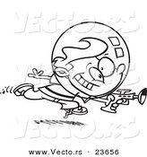 Vector of a Cartoon Space Boy Using a Ray Gun - Coloring Page Outline by Toonaday